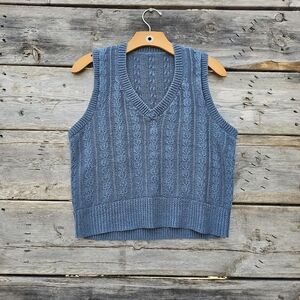 Blue cable knit sweater vest